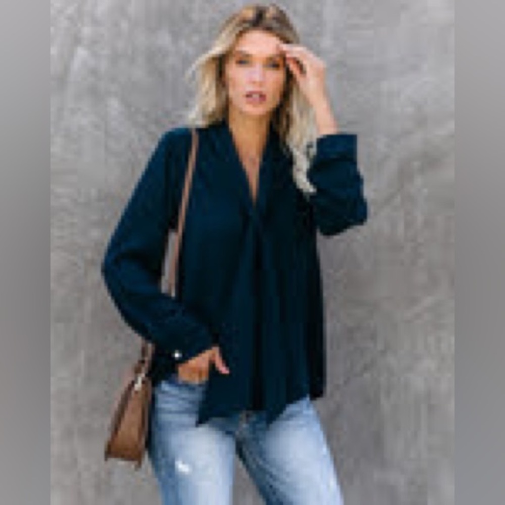 Vici Blue Neck Tie Blouse